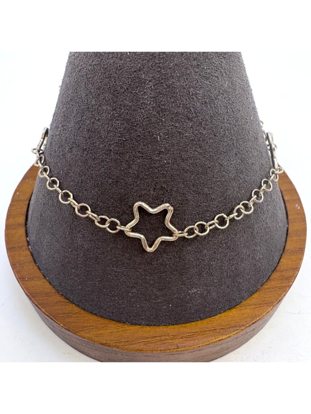 Star Circle Link Chain Bracelet Sterling Silver 925 Size 7.75" Length